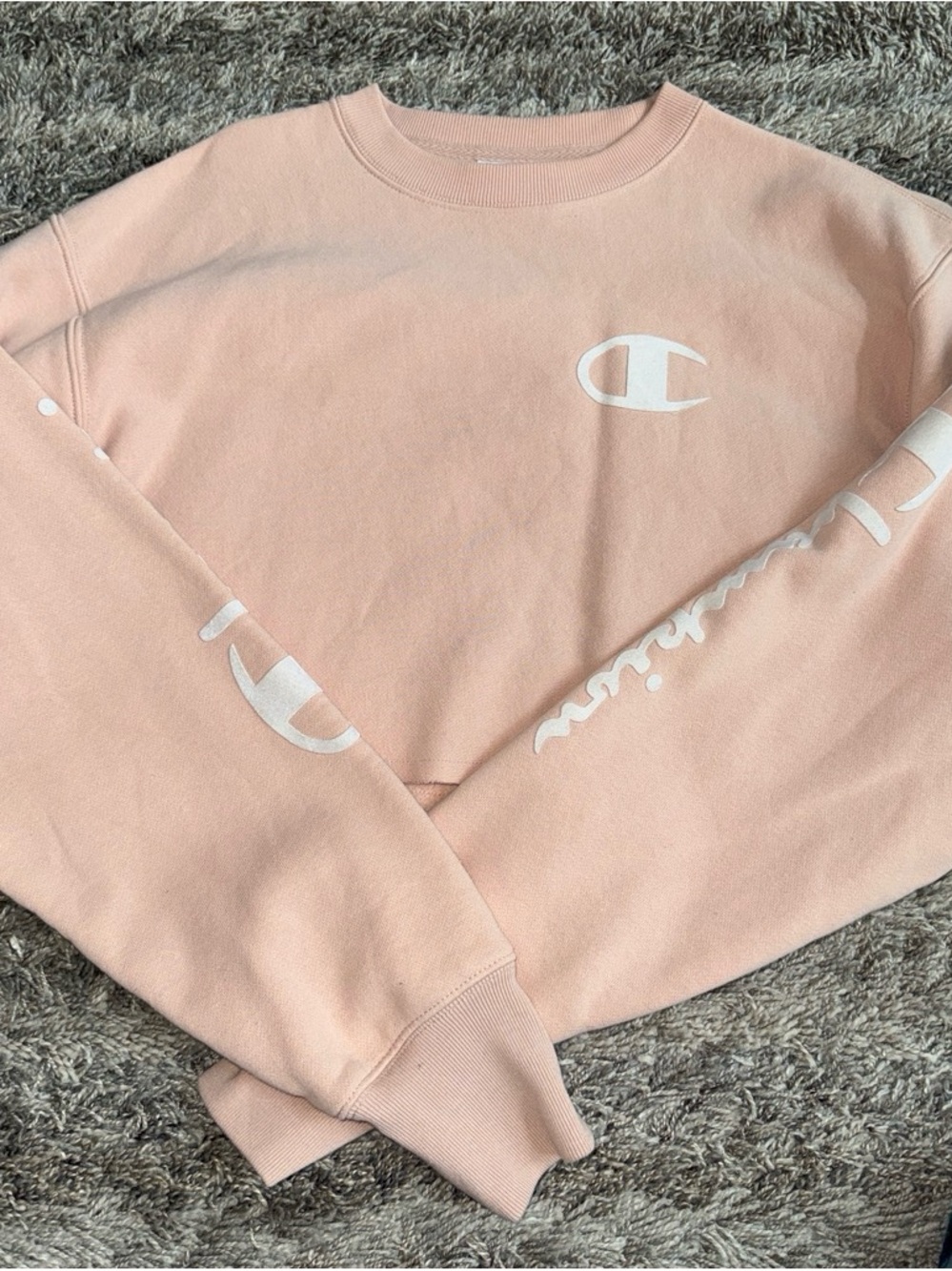 Champion Women's Blush Pink Crewneck Sweatshirt with White Logo